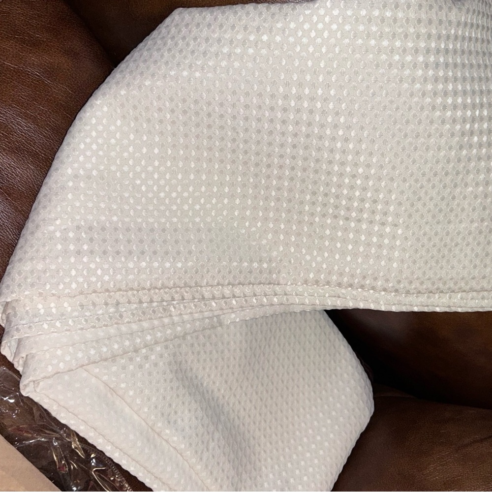 Shower curtain 70 x 72 beige waffle type material w/ a little sheen Allen & Roth